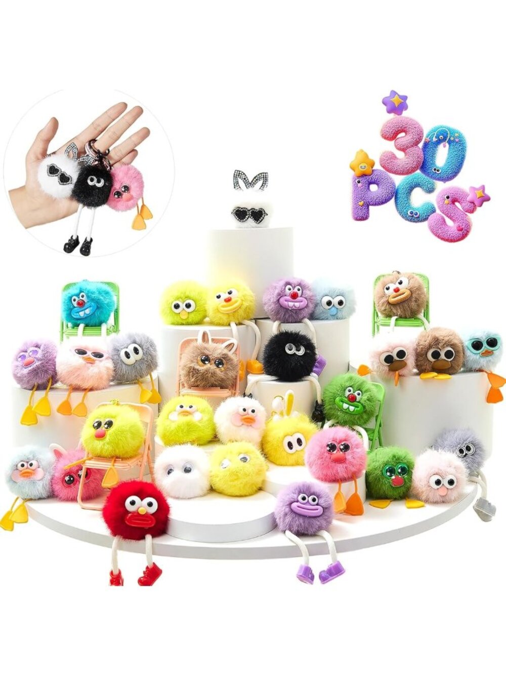30PCS Plush Monster Keychains - Birthday Party Favors, Goodie Bag Stuffers